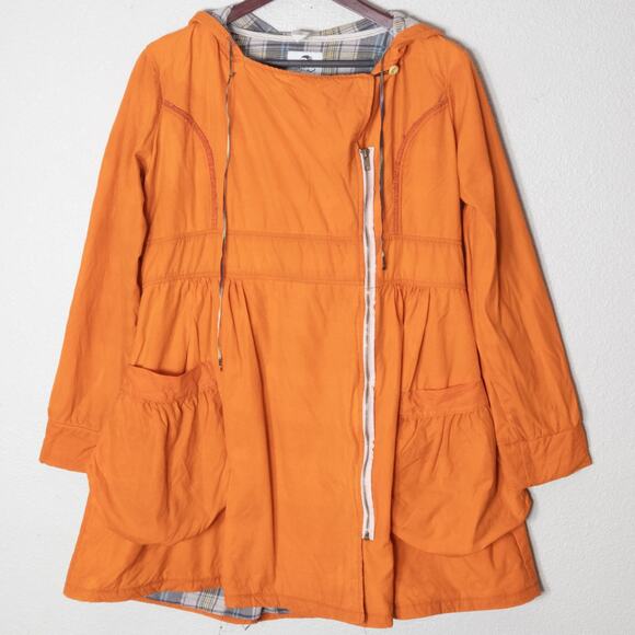 Rebe Hooded Utility Jacket Women's Orange Plaid Size Large Outdoor Gorpcore - Picture 2 of 13
